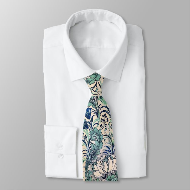 William Morris Grönt Teal Cream Blommönster Slips (Bunden)
