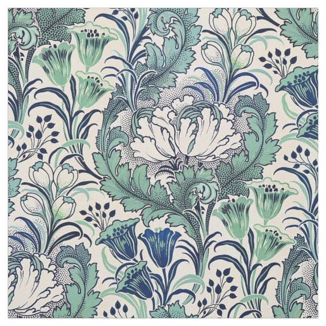 William Morris Grönt Teal Cream Blommönster Tyg (Provkarta)