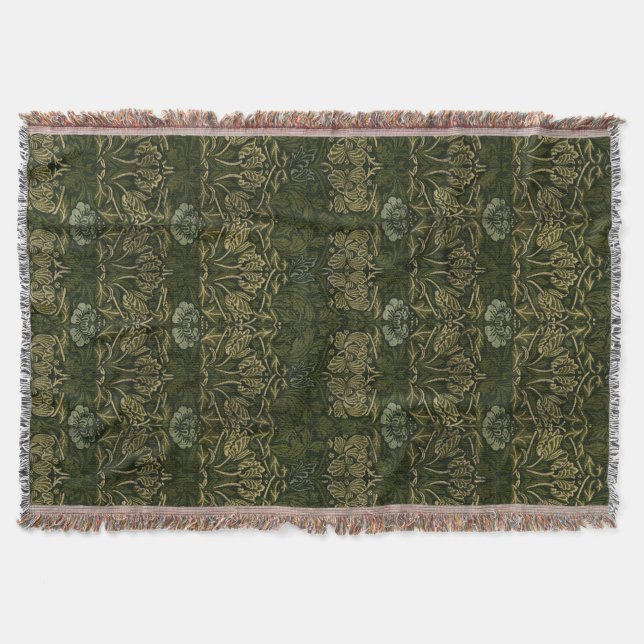 William Morris: Grönt Tulip & Ro Throw Blanket Filt (Framsidan)