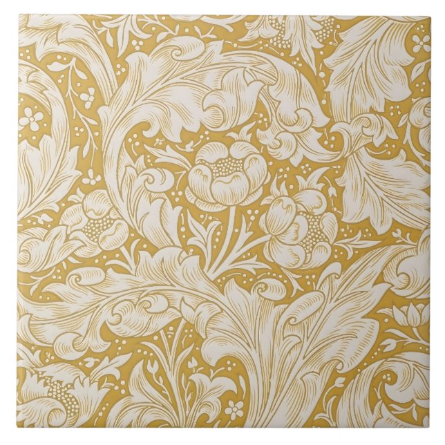 William Morris Guld Bachelors Button Blommig Kakelplatta (Framsidan)