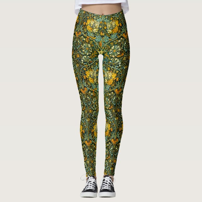 William Morris Guld Humleblomster Blommig Tapet Leggings (Framsida)
