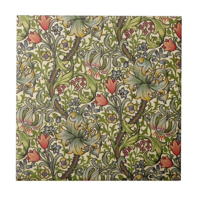 William Morris guld- lilja Kakelplatta (Framsidan)