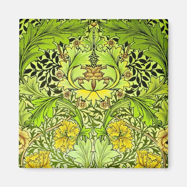 William Morris Gult & Grönt Blommigt Tapet Magnet (Framsidan)