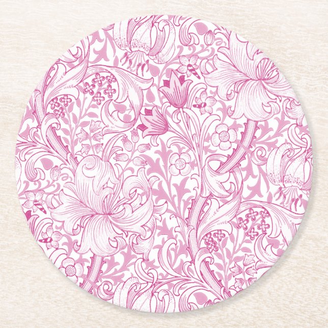 William Morris Gyllene Lilja Blommotiv Underlägg Papper Rund (Framsidan)