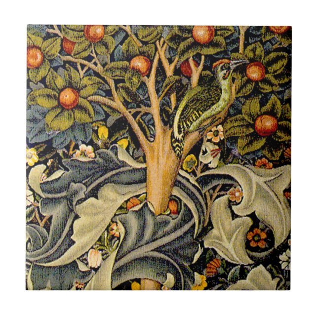 William Morris Hackspettväv blå design Kakelplatta (Framsidan)