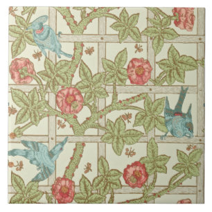 William Morris Historic Trellis Birds Reproduction Kakelplatta