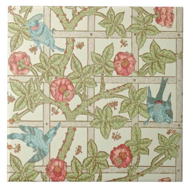 William Morris Historic Trellis Birds Reproduction Kakelplatta (Framsidan)