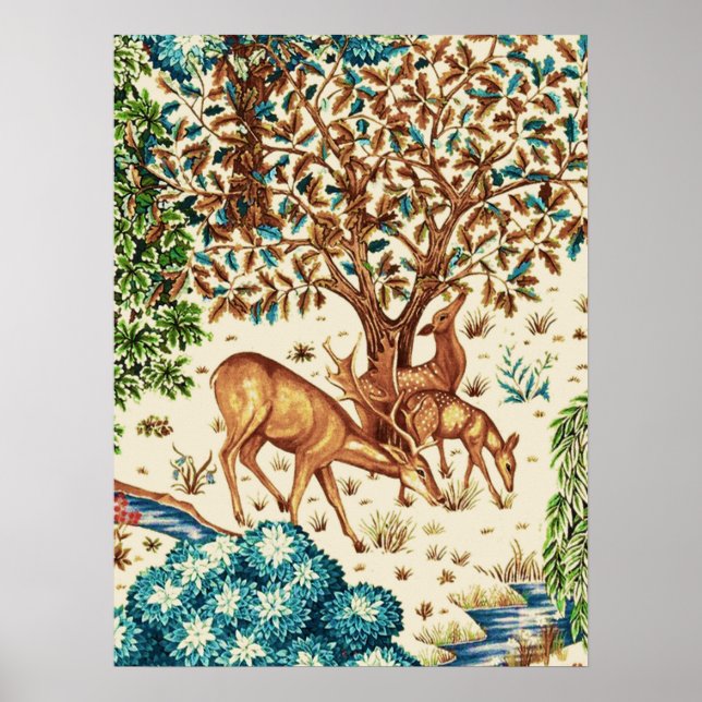 William Morris Hjort av en brook Tapestry Beige Poster (Framsidan)