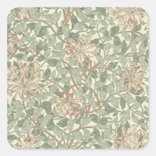 William Morris Honeysuckle Grönt Blommigt Fyrkantigt Klistermärke