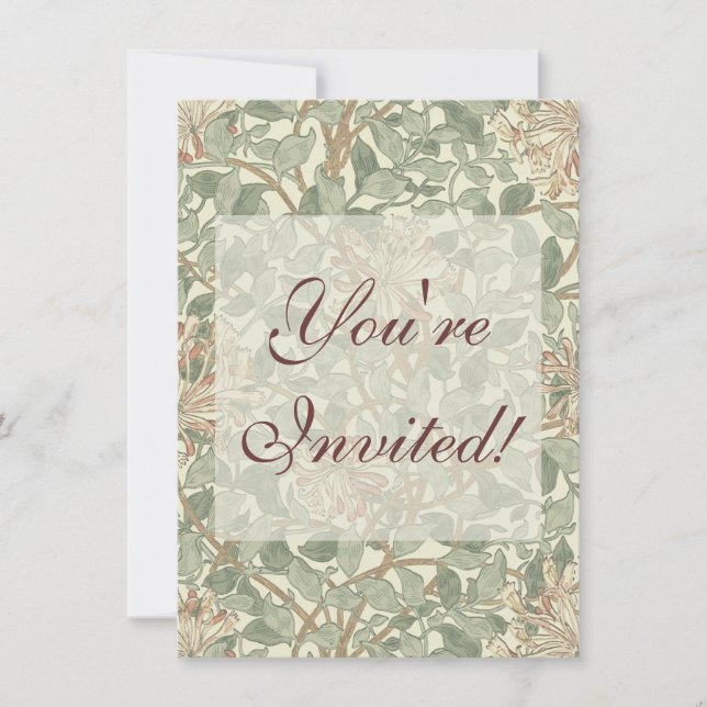 William Morris Honeysuckle Grönt Blommigt Inbjudningar (Framsida)