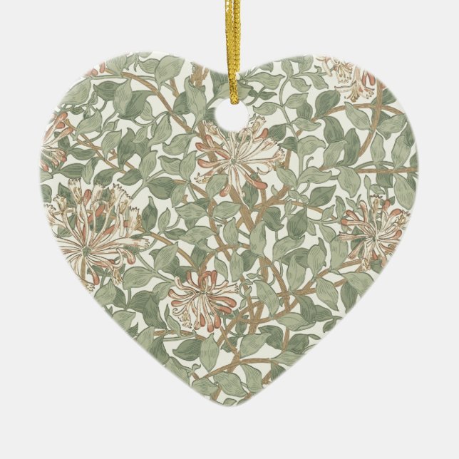 William Morris Honeysuckle Grönt Blommigt Julgransprydnad Keramik (Framsidan)