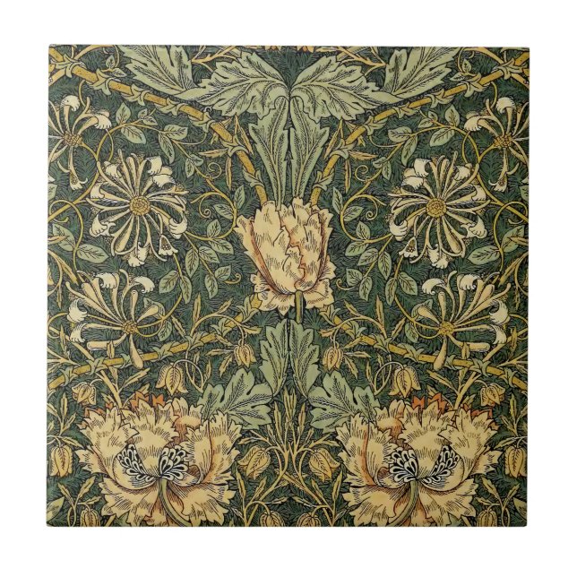 William Morris Honeysuckle Grönt Blommigt Kakelplatta (Framsidan)