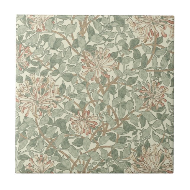 William Morris Honeysuckle Grönt Blommigt Kakelplatta (Framsidan)