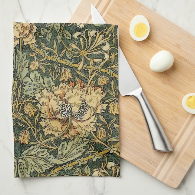 William Morris Honeysuckle Grönt Blommigt Kökshandduk (Vikt i Fjärdedel)
