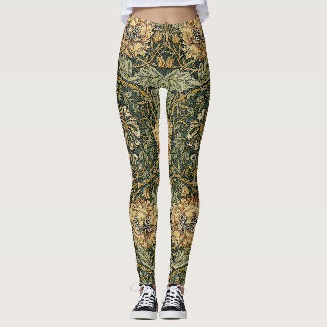 William Morris Honeysuckle Grönt Blommigt Leggings (Framsida)