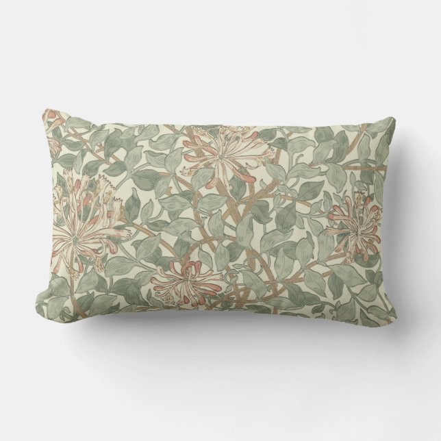 William Morris Honeysuckle Grönt Blommigt Lumbarkudde (Framsida)