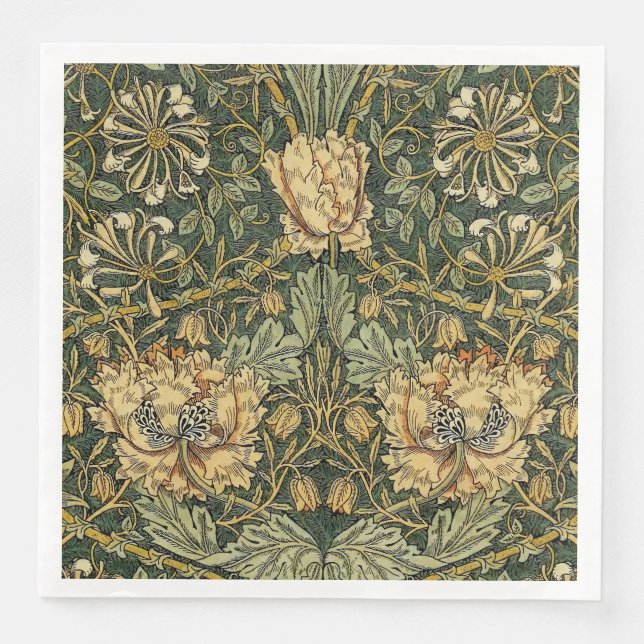 William Morris Honeysuckle Grönt Blommigt Pappersservett (Framsida)