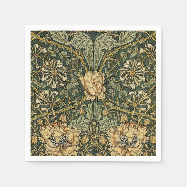 William Morris Honeysuckle Grönt Blommigt Pappersservett (Framsidan)