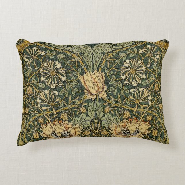 William Morris Honeysuckle Grönt Blommigt Prydnadskudde (Framsidan)