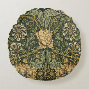 William Morris Honeysuckle Grönt Blommigt Rund Kudde