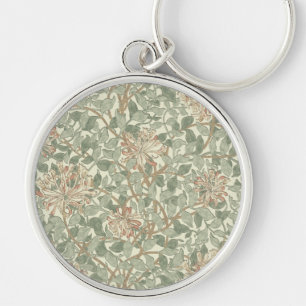 William Morris Honeysuckle Grönt Blommigt Rund Silverfärgad Nyckelring