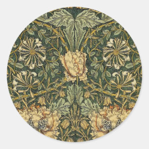 William Morris Honeysuckle Grönt Blommigt Runt Klistermärke