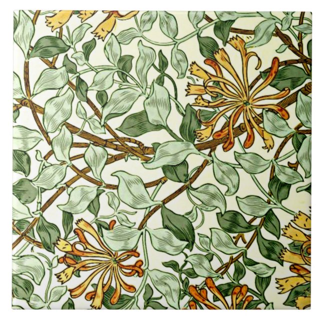 William Morris - Honeysuckle Grönt och Guld Kakelplatta (Framsidan)