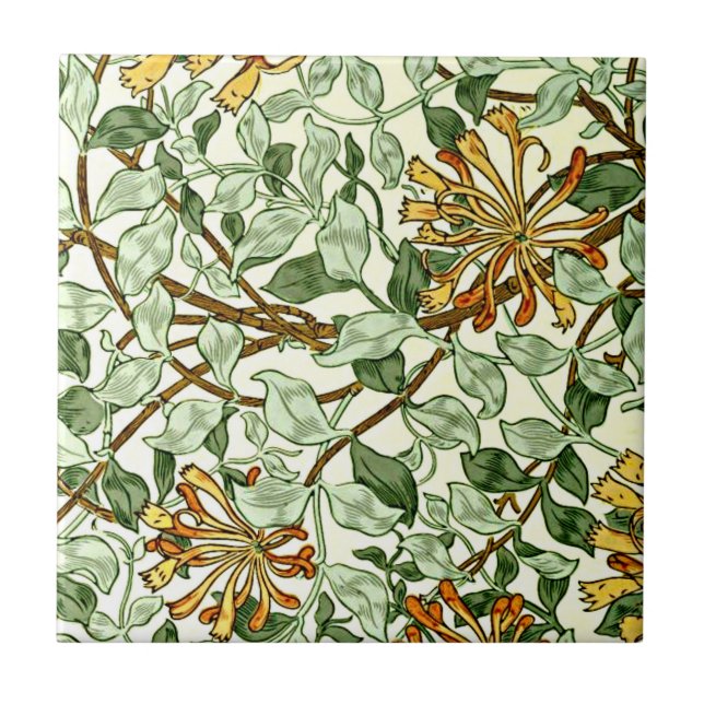 William Morris - Honeysuckle Grönt och Guld Kakelplatta (Framsidan)