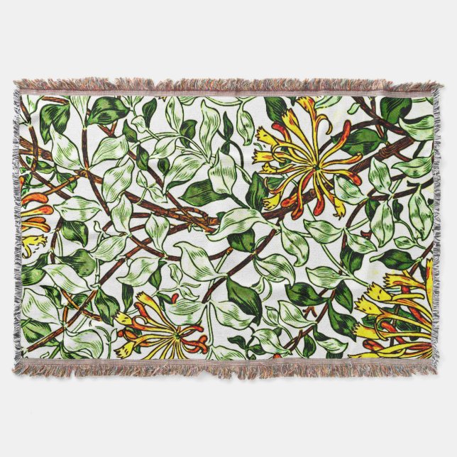 William Morris - Honeysuckle grönt och gult Mysfilt (Framsidan)