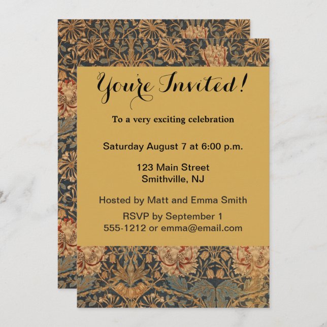 William Morris Honeysuckle Rik Tapet Inbjudningar (Fram/baksida)