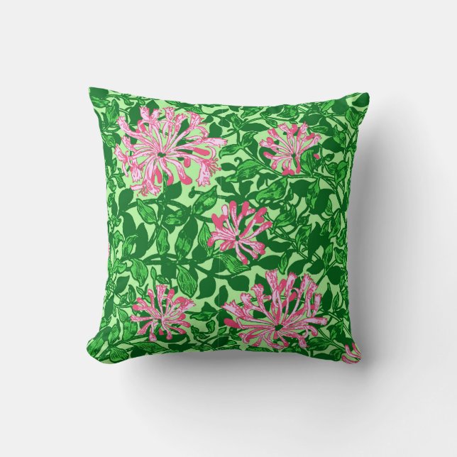 William Morris Honeysuckle, Rosa och Grönt Kudde (Framsida)
