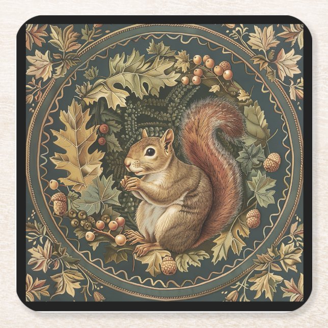 William Morris Höst Chipmunk Löv Bär Underlägg Papper Kvadrat (Framsidan)