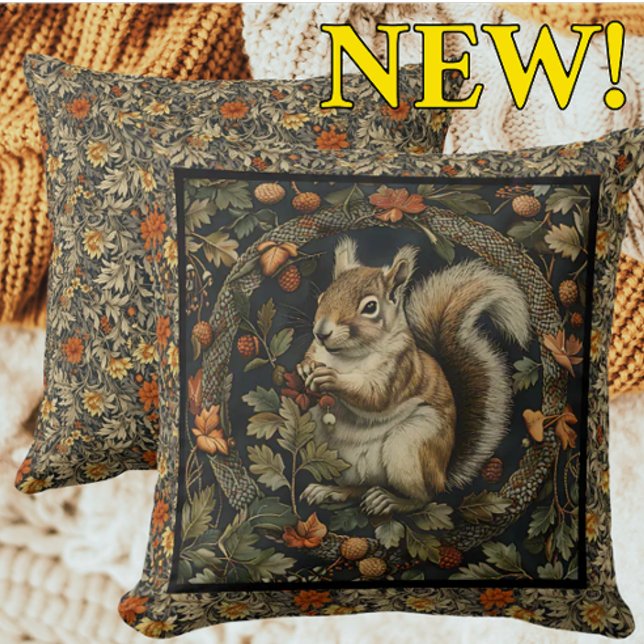 William Morris Höst Ekorre Höstlöv Kudde (Stunning William Morris Autumn Squirrel illustration!)