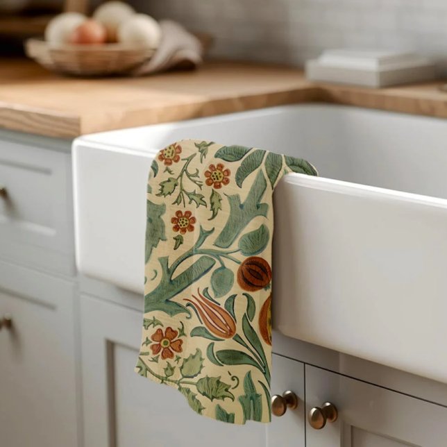 William Morris Höst färger Blommigt, English Cotta Kökshandduk (Skapare uppladdad)
