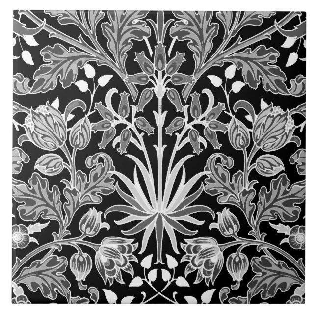 William Morris Hyacint Print, Black and White Kakelplatta (Framsidan)