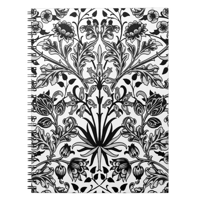 William Morris Hyacint Print, Black, White & Grått Anteckningsbok (Framsidan)