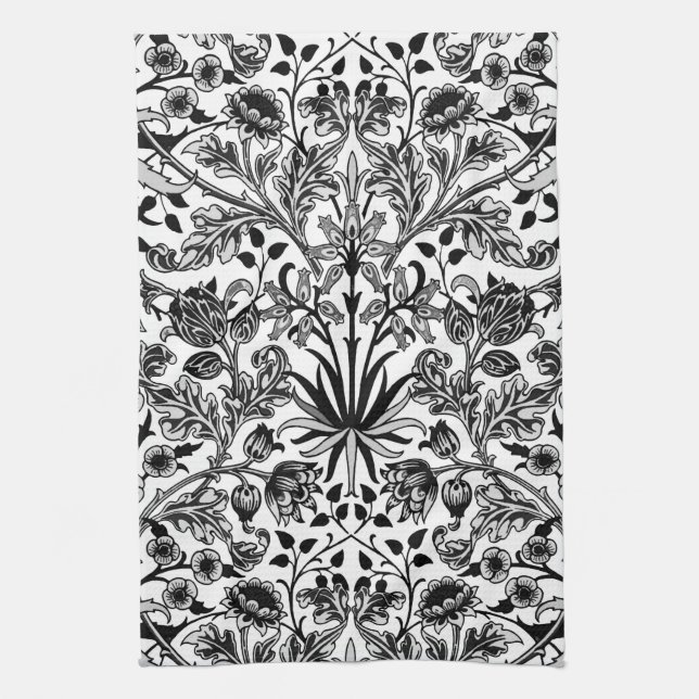 William Morris Hyacint Print, Black, White & Grått Kökshandduk (Vertikal)