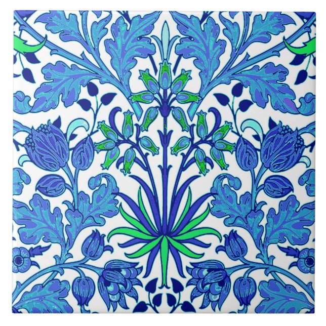 William Morris Hyacint Print, Cerulean Blue Kakelplatta (Framsidan)