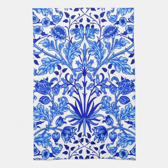 William Morris Hyacint Print, Cobalt Blue & White Kökshandduk (Vertikal)