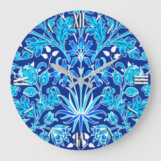 William Morris Hyacint Print, Navy & Cobalt Blue Stor Klocka (Framsida)