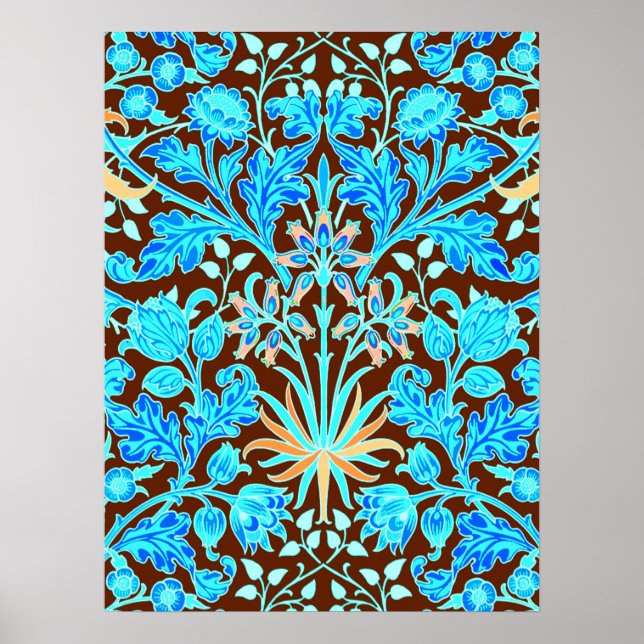 William Morris Hyacinth Print, Aqua and Brown Poster (Framsidan)