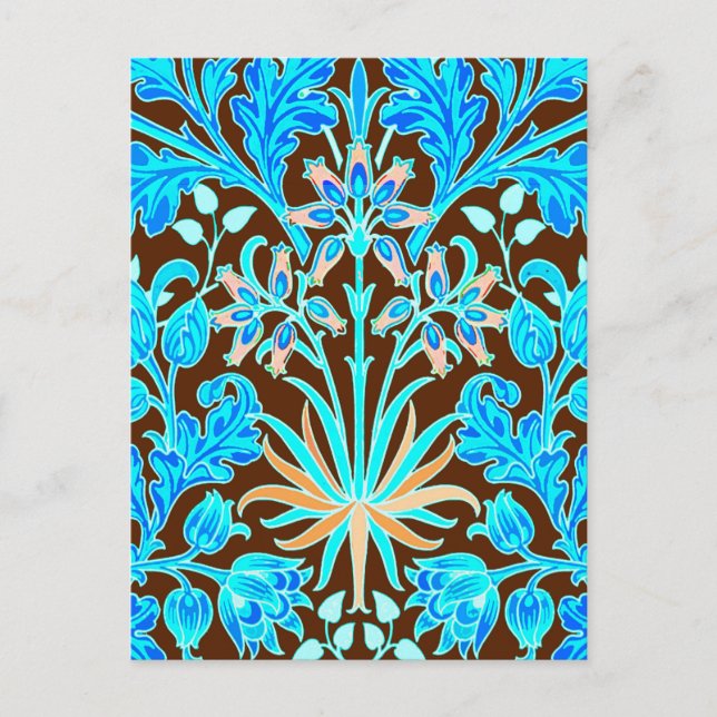 William Morris Hyacinth Print, Aqua and Brown Vykort (Framsida)
