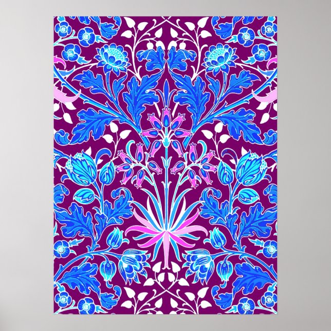 William Morris Hyacinth Print, Aqua och Lila Poster (Framsidan)