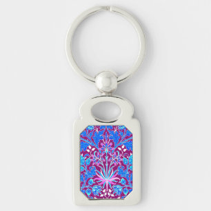 William Morris Hyacinth Print, Aqua och Lila Rektangulärt Silverfärgad Nyckelring
