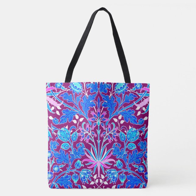William Morris Hyacinth Print, Aqua och Lila Tygkasse (Framsida)