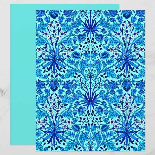 William Morris Hyacinth Print, Aqua och Turcos (Fram/baksida)