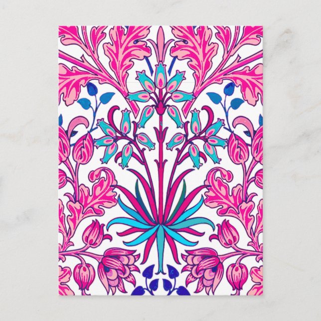 William Morris Hyacinth Print, Fuchsia Rosa Vykort (Framsida)