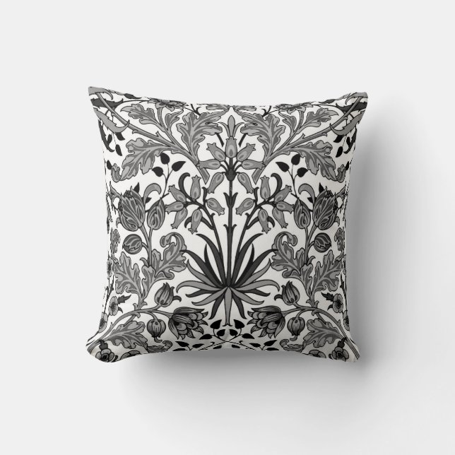 William Morris Hyacinth Print, Grått, Black & Whit Kudde (Framsida)