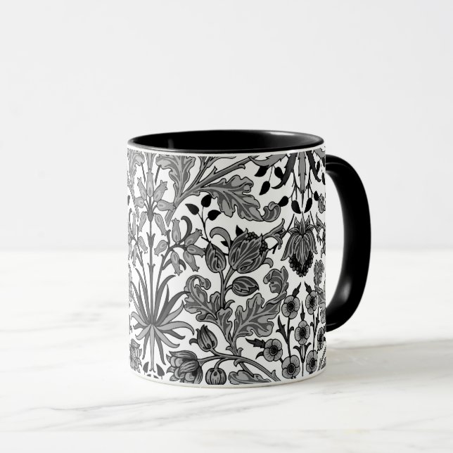 William Morris Hyacinth Print, Grått, Black & Whit Mugg (Framsida höger)
