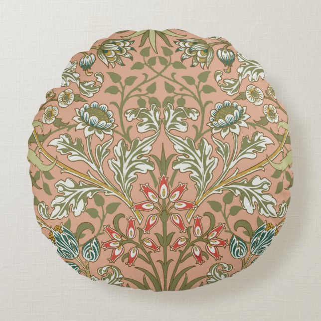 William Morris Hyacintmönster Dammrosa Rund Kudde (Framsidan)